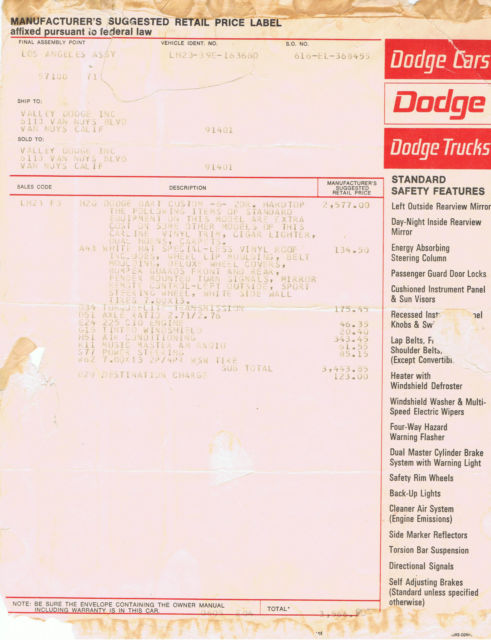 1969 dodge dart owners manual
