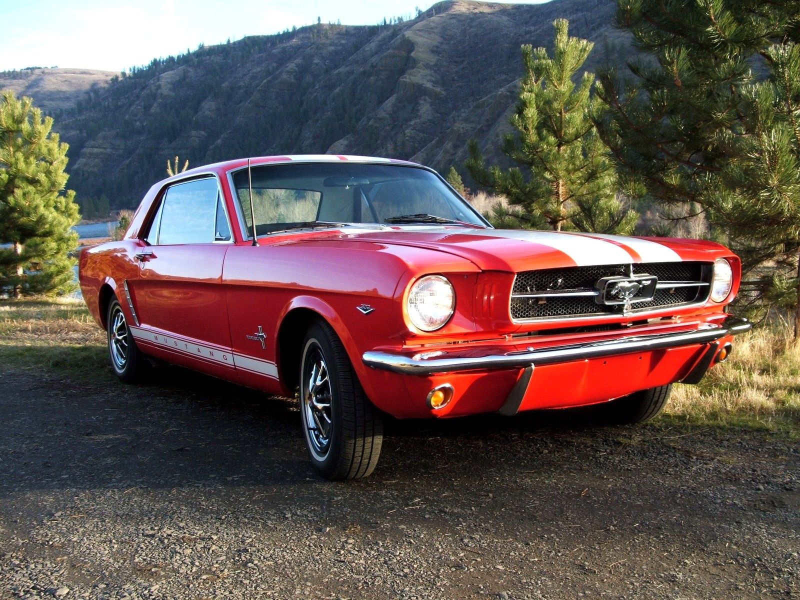 POPPY RED RESTO/MOD 1965 FORD MUSTANG WHITE SHELBY RACING