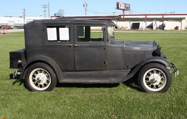 1928 Black Primer Ford Model A 4-Door Sedan