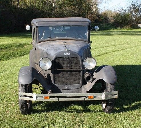 1928 Black Primer Ford Model A 4-Door Sedan
