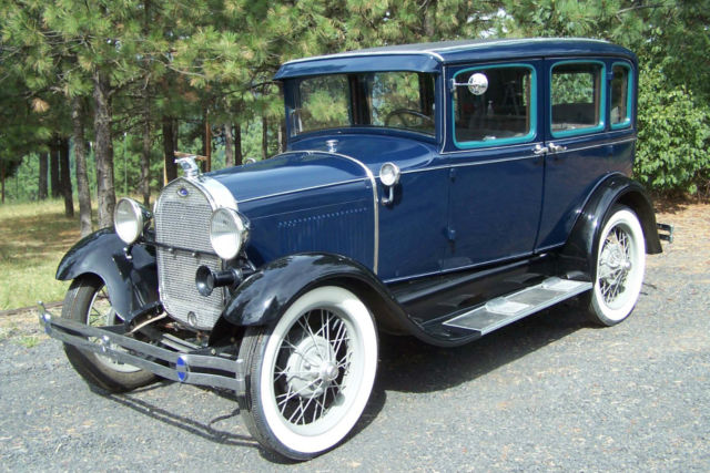 1929 Blue with Black Fenders and Grey accents Ford Model A Fordor
