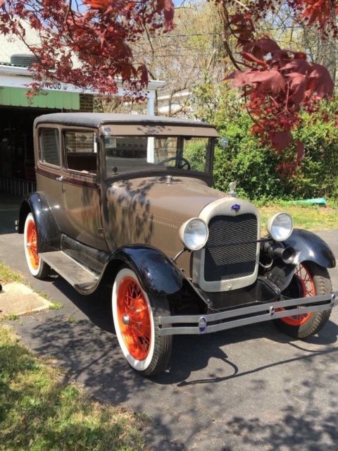 1929 Light Brown, Black Ford Model A Tudor