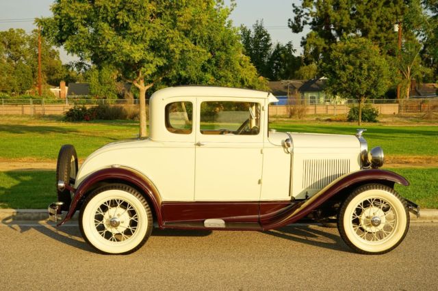 1930 Cream and Burgundy Ford Model A Coupe