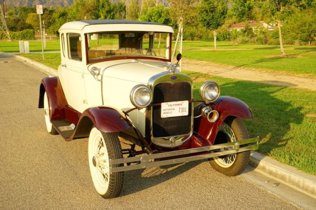 1930 Cream and Burgundy Ford Model A Coupe