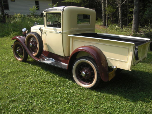 1931 dark brown fenders, tan body Ford Model A widebed pickup