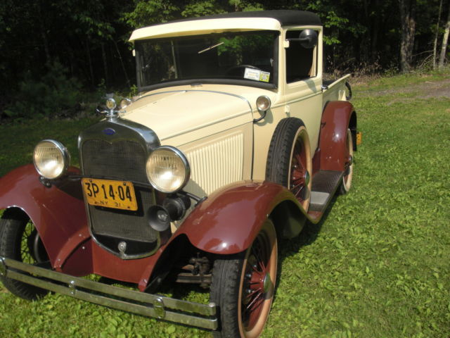 1931 dark brown fenders, tan body Ford Model A widebed pickup