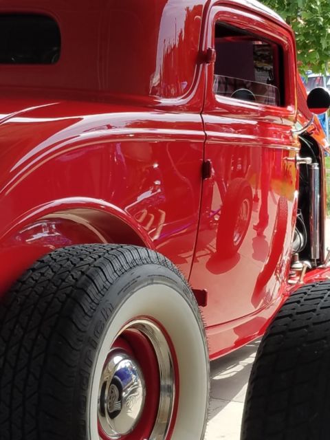 1932 Red Ford 3-Window Model B 3 window coupe