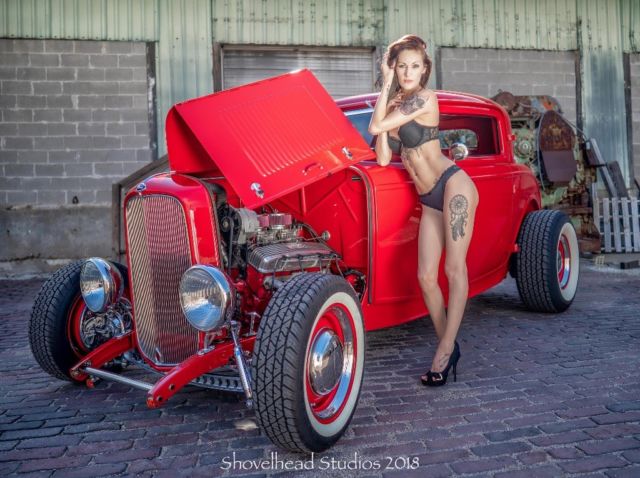 1932 Red Ford 3-Window Model B 3 window coupe