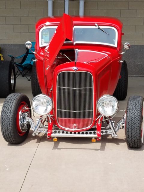1932 Red Ford 3-Window Model B 3 window coupe
