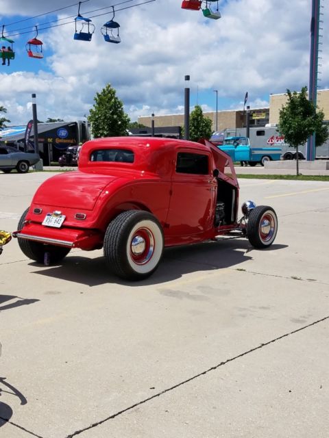 1932 Red Ford 3-Window Model B 3 window coupe