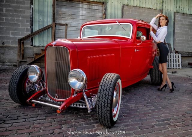 1932 Red Ford 3-Window Model B 3 window coupe