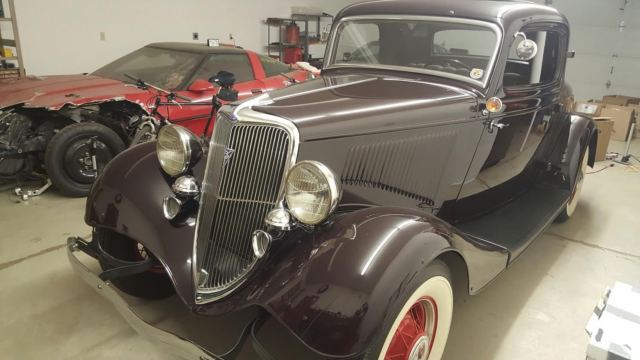 1934 dark maroon Ford 3 window coupe Coupe
