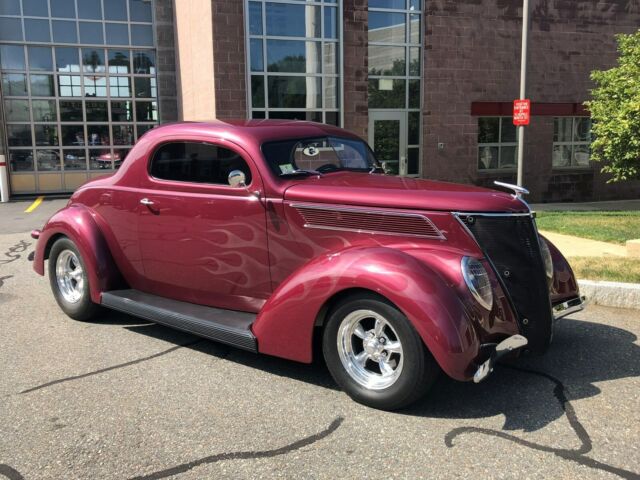 1937 Wine Metallic w/ Platinum Ghost Flames Ford 3 Window Coupe Hotrod Coupe
