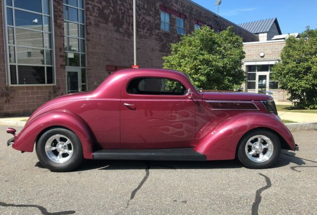 1937 Wine Metallic w/ Platinum Ghost Flames Ford 3 Window Coupe Hotrod Coupe