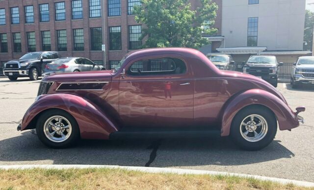 1937 Wine Metallic w/ Platinum Ghost Flames Ford 3 Window Coupe Hotrod Coupe