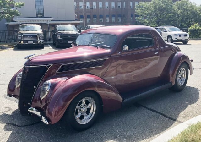 1937 Wine Metallic w/ Platinum Ghost Flames Ford 3 Window Coupe Hotrod Coupe