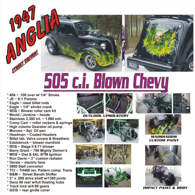 1947 Black / w-'real fire' flames Ford Anglia Coupe