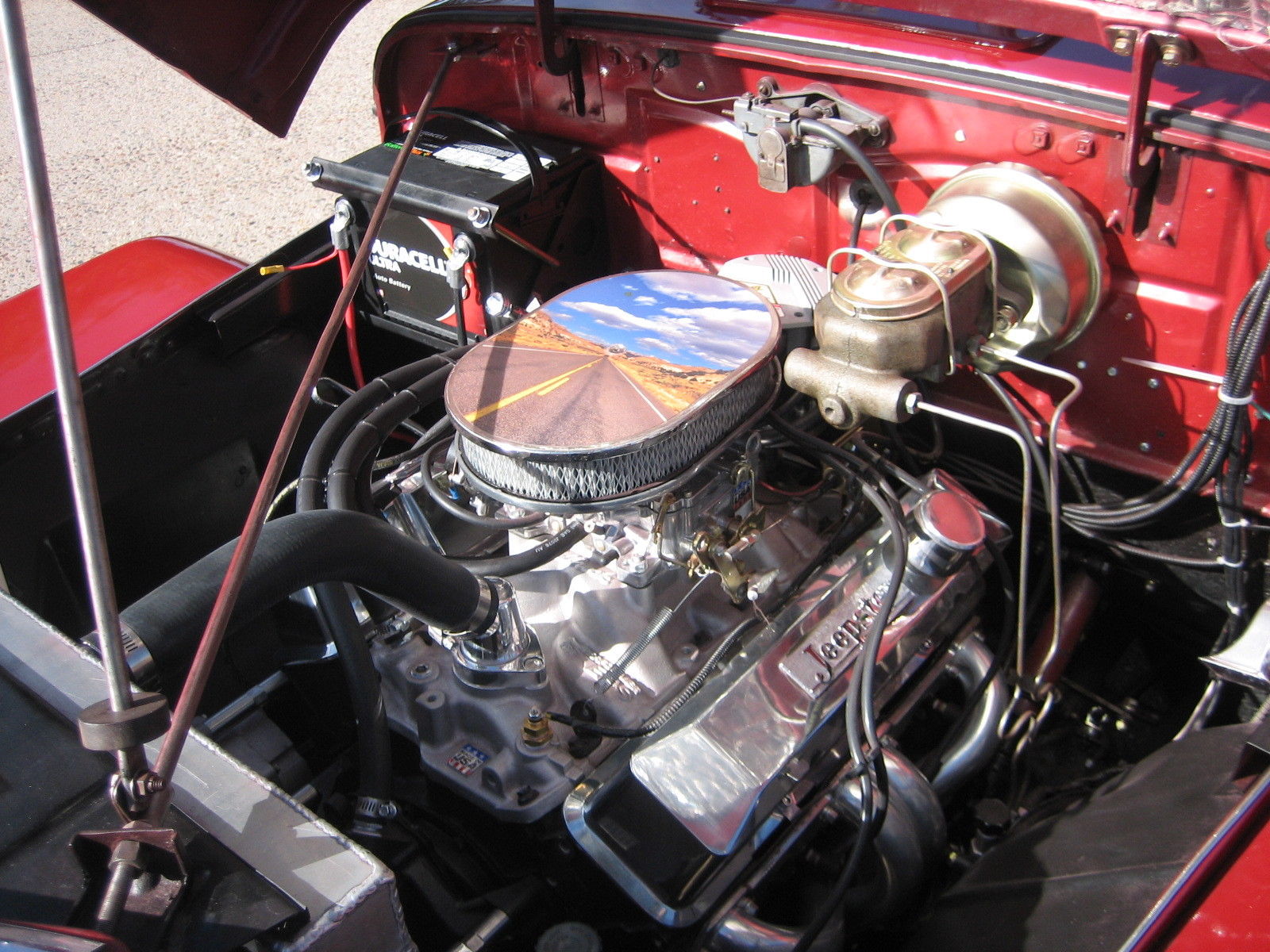 1950 Campus Red with Black Band Willys Jeepster Convertible
