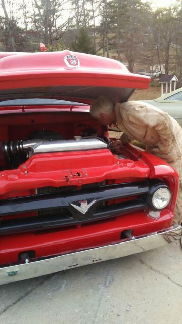 1953 Red Ford F-100 Extended Crew Cab Pickup