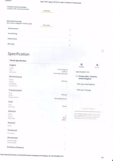 1953 Blue Jaguar XK Convertible