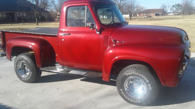 1954 Maroon with chrome wheels Ford F-100 Short Wheel Base