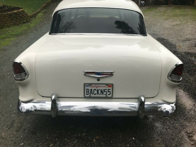 1955 Yellow and White Chevrolet 150 Post Coupe