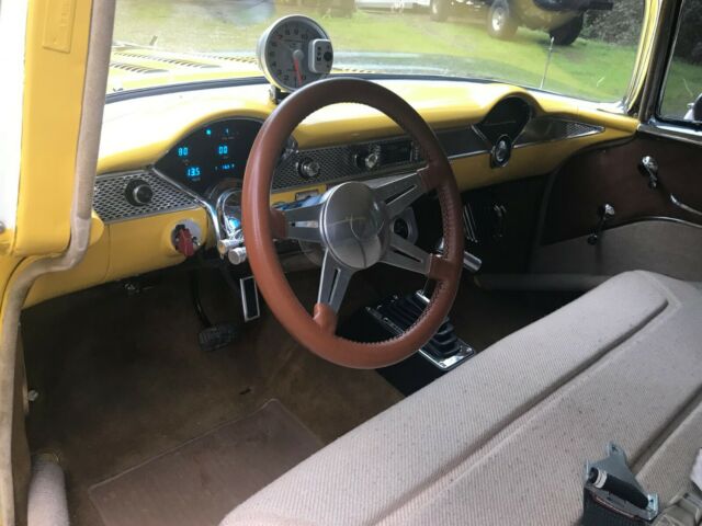 1955 Yellow and White Chevrolet 150 Post Coupe