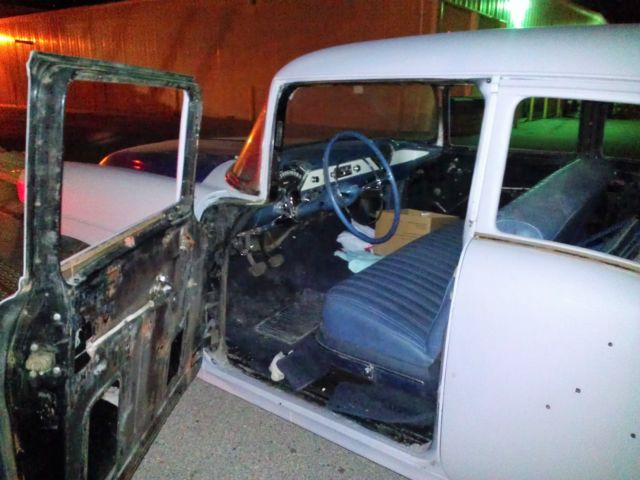 1955 primer,blue,white Chevrolet Bel Air/150/210 4 door