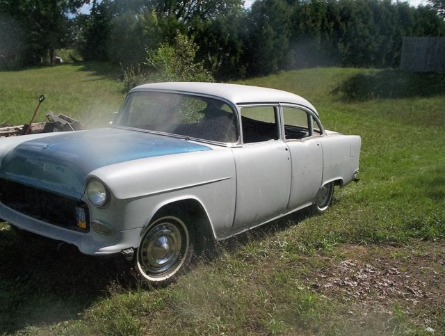 1955 primer,blue,white Chevrolet Bel Air/150/210 4 door