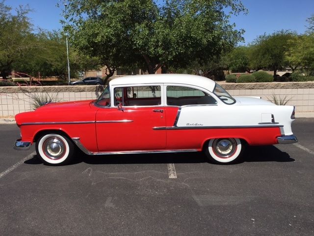 1955 Red and White 2-tone Chevrolet Bel Air/150/210 2-door post