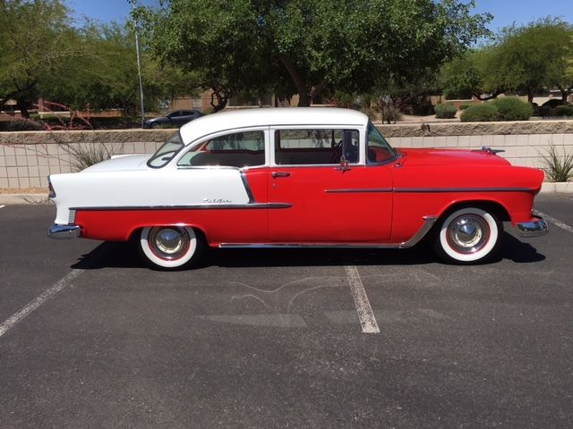1955 Red and White 2-tone Chevrolet Bel Air/150/210 2-door post