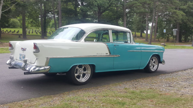 1955 Turquoise / White Chevrolet Bel Air/150/210 2DR Hard Top