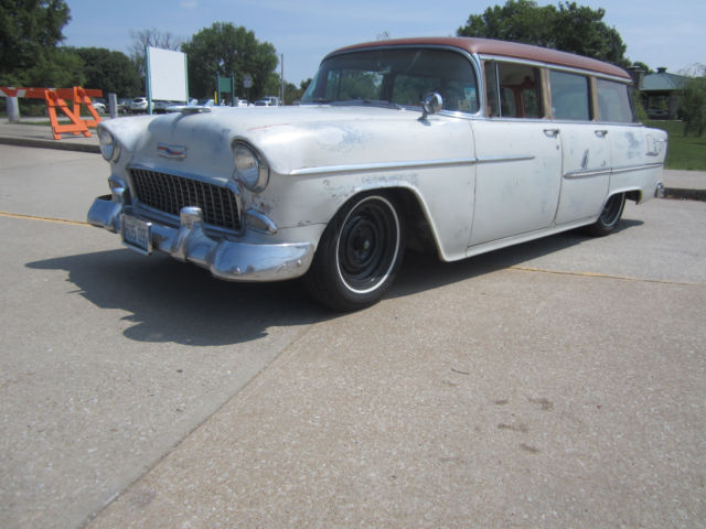1955 white Chevrolet Bel Air/150/210 station wagon