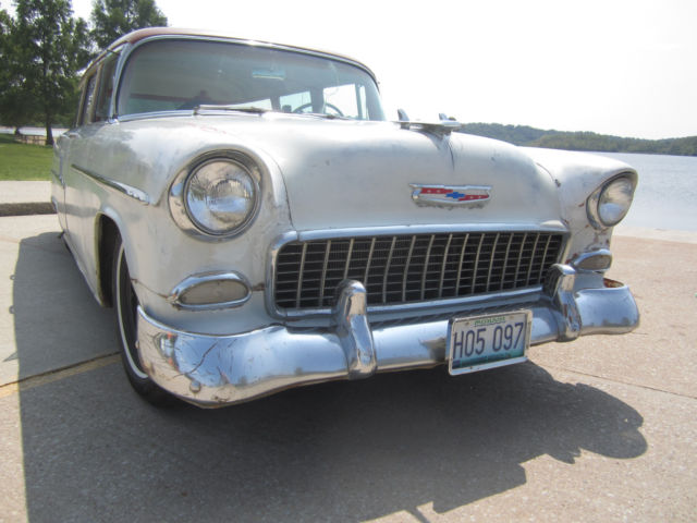 1955 white Chevrolet Bel Air/150/210 station wagon