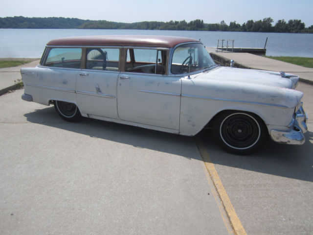 1955 white Chevrolet Bel Air/150/210 station wagon