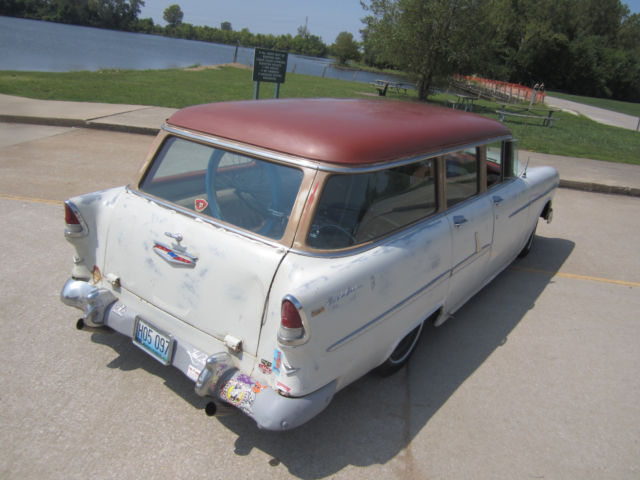 1955 white Chevrolet Bel Air/150/210 station wagon