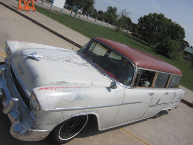 1955 white Chevrolet Bel Air/150/210 station wagon