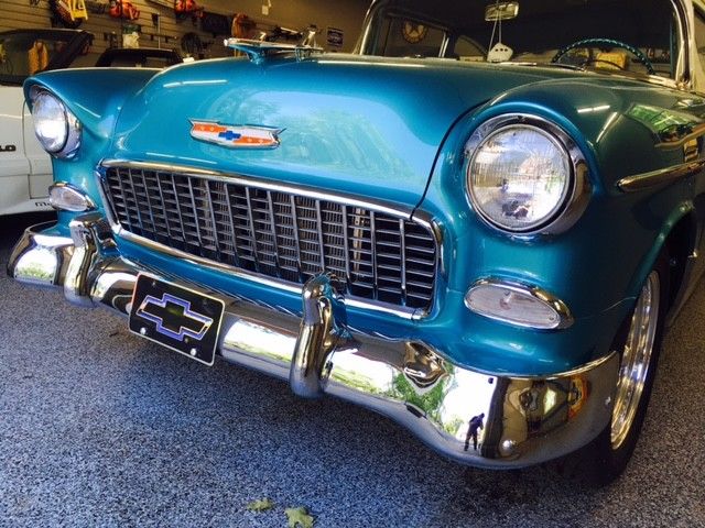 1955 Two Tone Blue and White Chevrolet Bel Air/150/210 Sedan