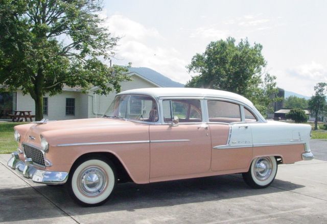 1955 coral and white Chevrolet Bel Air/150/210 Sedan
