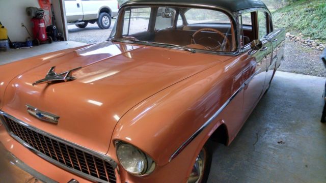 1955 Grey/coral/white Chevrolet Bel Air/150/210 Sedan