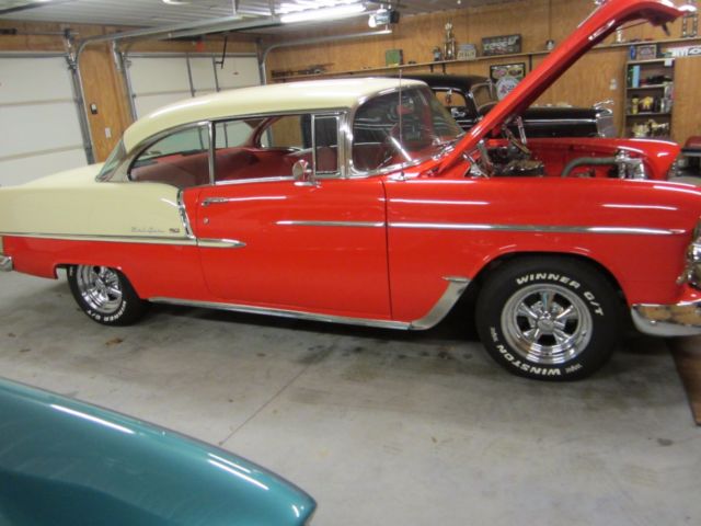 1955 red  and white Chevrolet Bel Air/150/210 Coupe