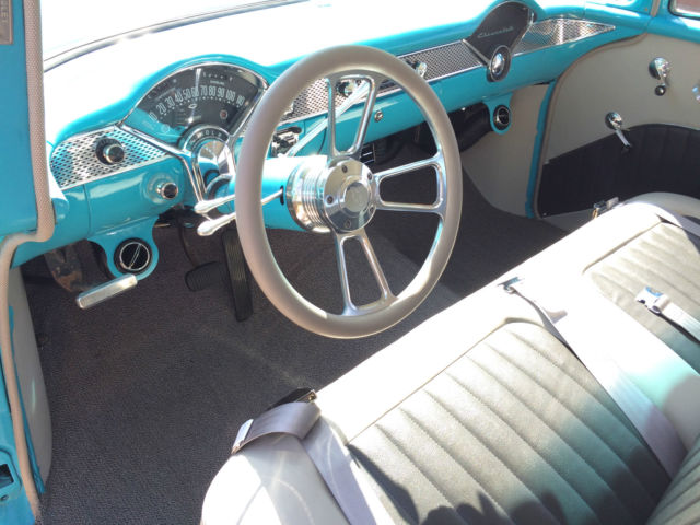 1955 Blue and White Chevrolet Bel Air/150/210 Sedan