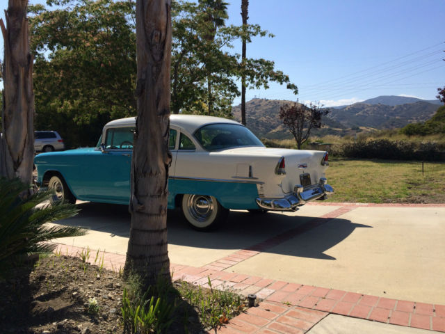 1955 Blue and White Chevrolet Bel Air/150/210 Sedan