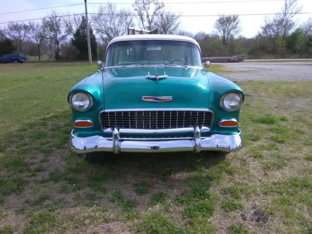 1955 Teal and White Chevrolet Bel Air/150/210 Sedan
