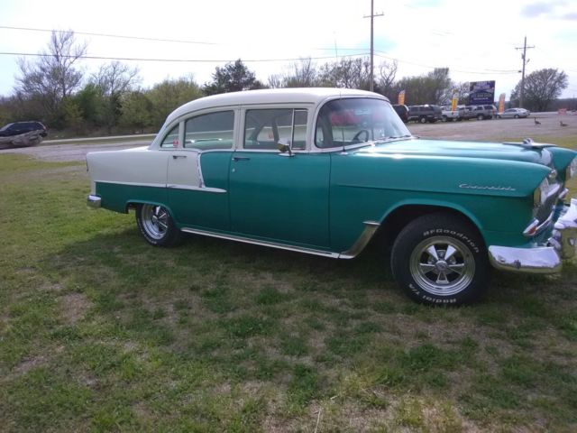 1955 Teal and White Chevrolet Bel Air/150/210 Sedan