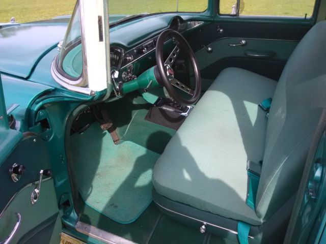 1955 Teal and White Chevrolet Bel Air/150/210 Sedan