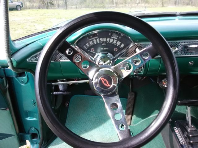 1955 Teal and White Chevrolet Bel Air/150/210 Sedan