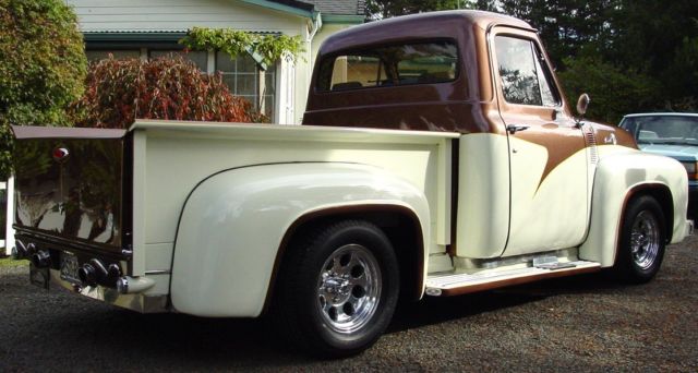 1955 cream/brown Ford F-100 shortbed