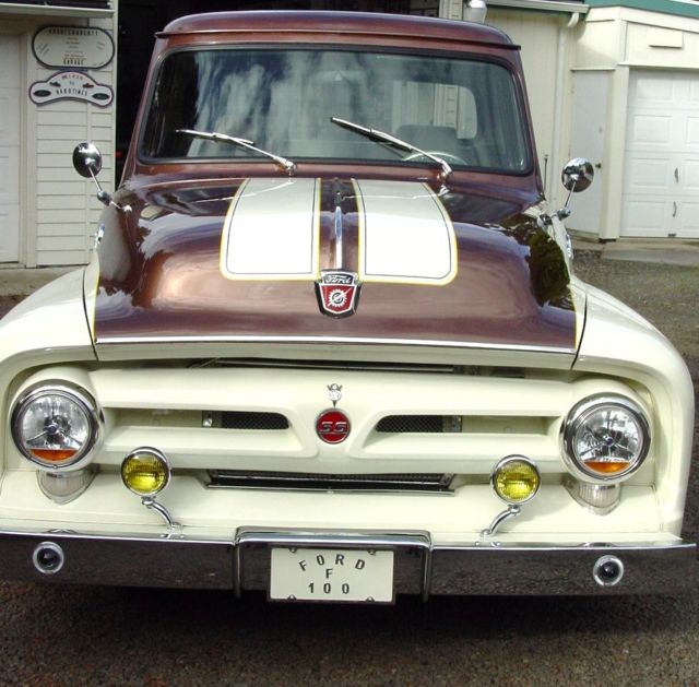 1955 cream/brown Ford F-100 shortbed