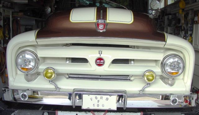 1955 cream/brown Ford F-100 shortbed